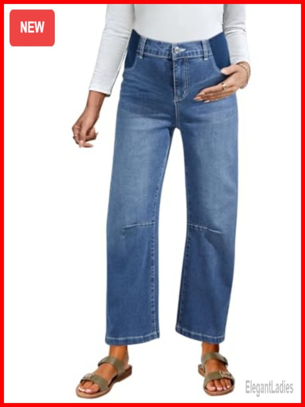 BLENCOT Maternity Jeans High Waist Barrel Wide Leg Pregnancy Denim Pants